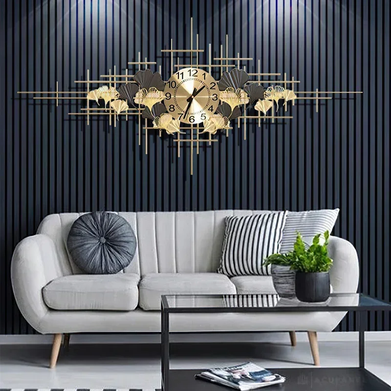 

Декоративные настенные часы с металлическими листьями гинкго, бесшумные кварцевые часы из кованого железа для дома, спальни, гостиной