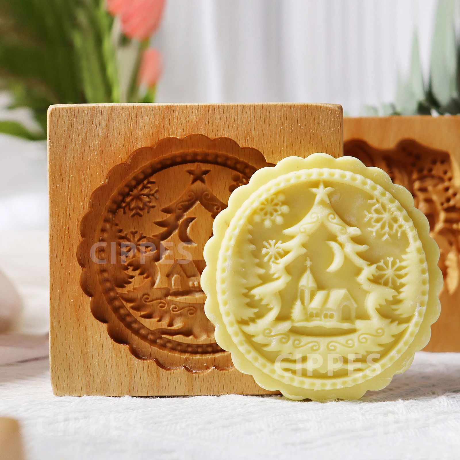 cookie mould Wooden with Rose Flower Patterns for Baking Fondant Cake Biscuit