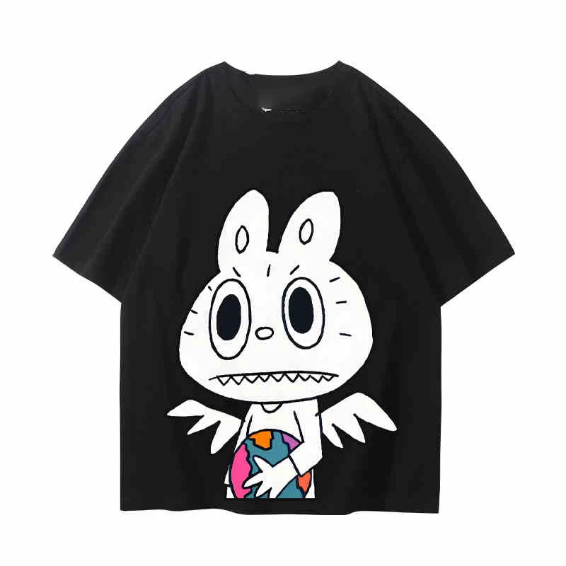 Men Casual Cute Tide Wear Tops Labubu Cartoon T-Shirts Short Sleeve Lovers Women High Quality Pure Cotton Kids Girls Clothes Tee 5