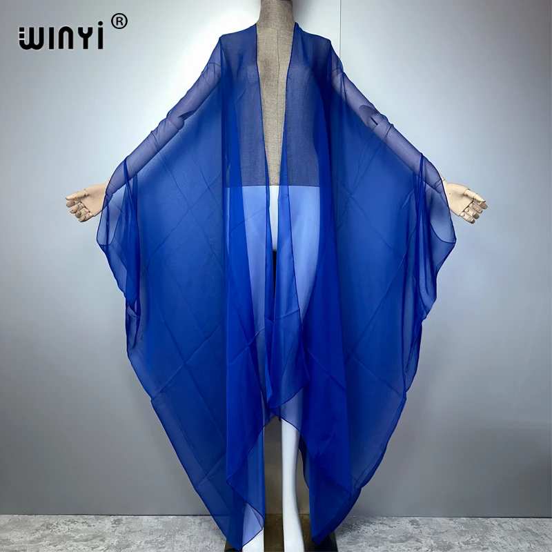 WINYI Beach sexy Cover Ups for Swimwear Women Kimono Swimsuit Cape Summer Dress 2023 Beachwear Monochrome perspective yarn dress