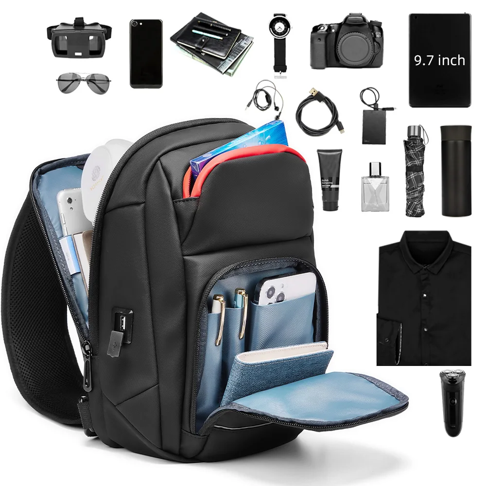 Borsa a tracolla da uomo multifunzione antifurto impermeabile borsa a tracolla maschile Messenger Casual Sling Chest Pack con porta USB Bolsas