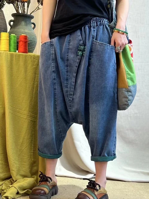 AmaxluluE 2025 été dames chinois lâche pantalon croisé femmes de luxe décontracté Harajuku jean dames classique Vintage Denim pantalon 4