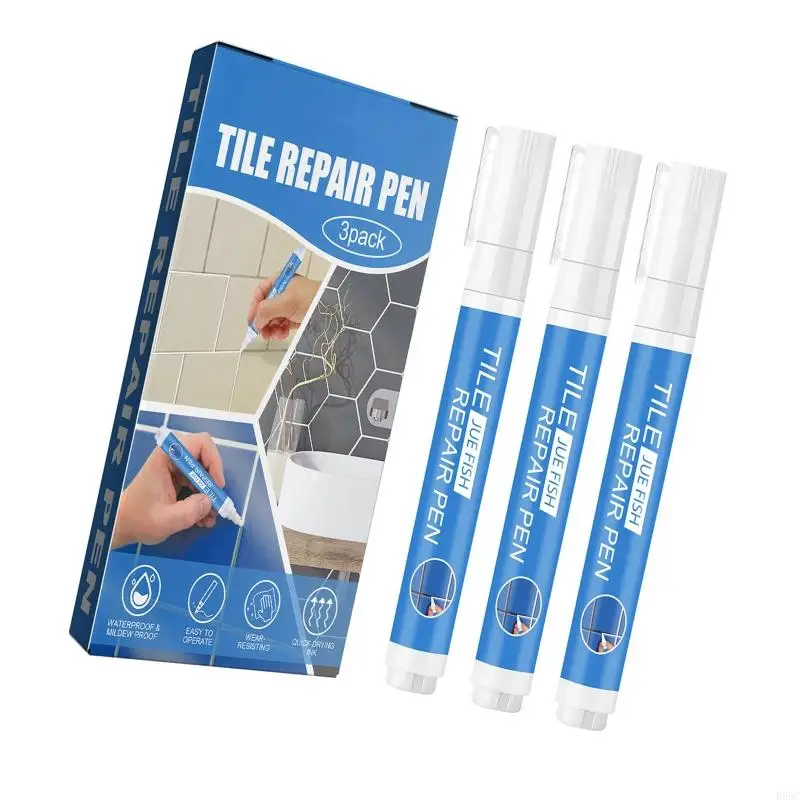 R58C 3Pcs Grout Pen White Tile Repair Marker Pen, Waterproof Tile Grout Pen