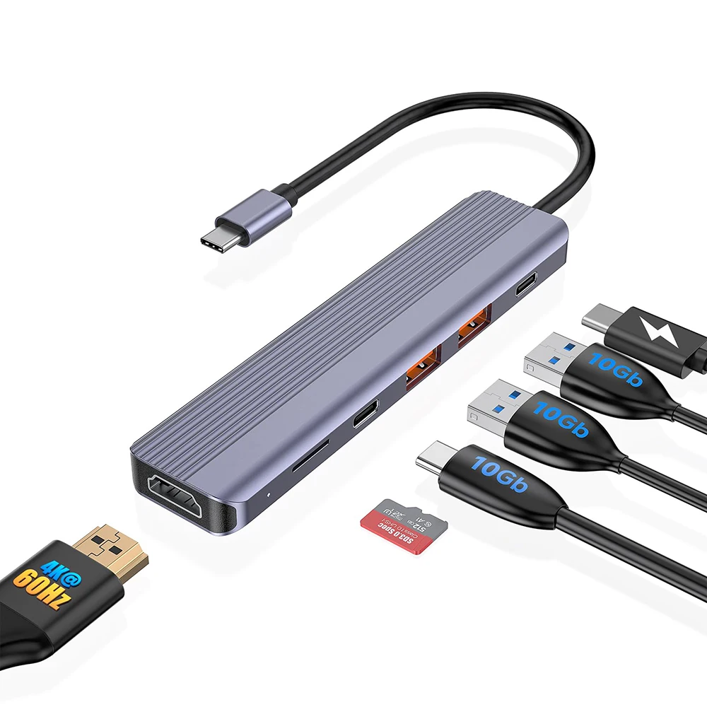 

Устройство для чтения карт памяти USB 3,2 Тип C на USB C и A 3.2 порта 4K @ 60HZ HDMI 100W PD Micro SD 3,0 Для MacBook Pro