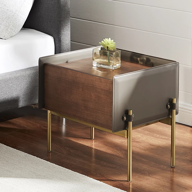 Leather designer's bedside table is simple, modern, luxurious, Italian