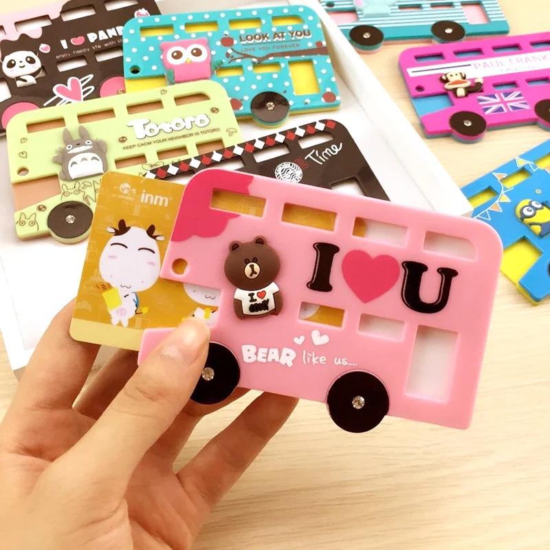4Pcs/Lot Cute Bus Card Stock Cartoon Style With Key Chain For Bus Card Stationery Office Material School Supplies