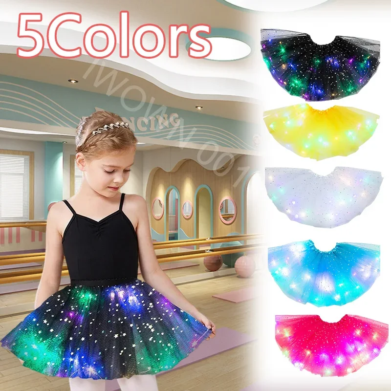 LED Glowing Light Kids Girls Princess Tutu Skirts Children Cloth Wedding Party Dancing Miniskirt Costume Cosplay Led Clothing