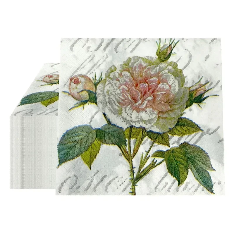 Paper Napkins Disposable Paper Placemats 20pcs 33*33cm 2-Ply Floral Wood Pulp Paper Food Grade Printed Patterned Paper Placemats Rose Printed Square Napkins