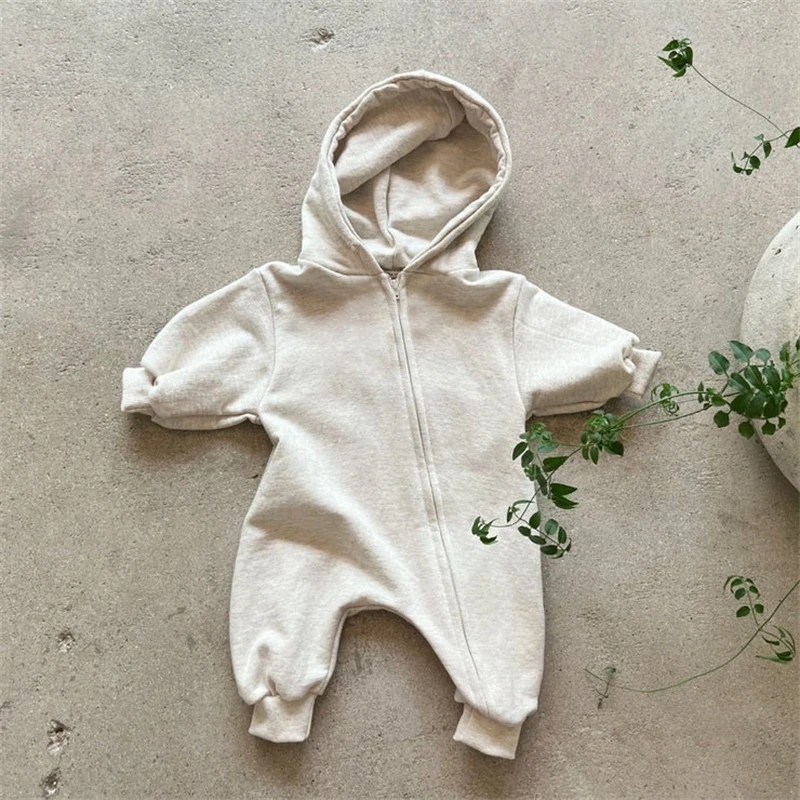 Organic Cotton Baby Romper Hooded Infant Autumn Spring Long Sleeve Jumpsuit Zipper Outwear Toddler Boys Girls baby rompers baby jumpsuit cotton jumpsuit baby clothing cotton onesies