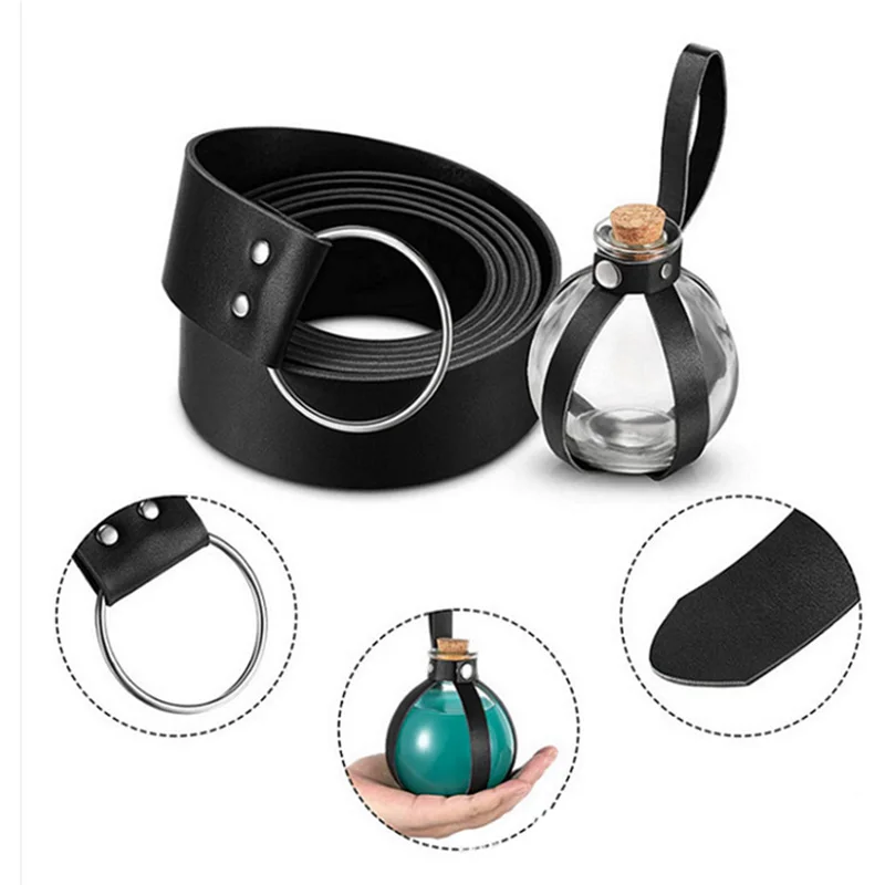 Halloween Dark Magic Cork Potion Bottle with Medieval Knight Leather Belt Bottle for Costume Props Diy Crafts and Decorative