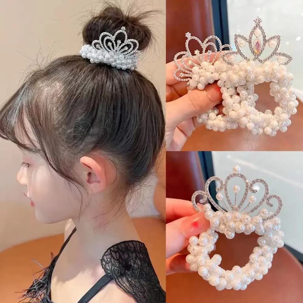 Hair Styling Accessories Princess Crown Hair Rope Bundled Kids Ornaments Elastic Bands Hair Ties Pearl Hairband