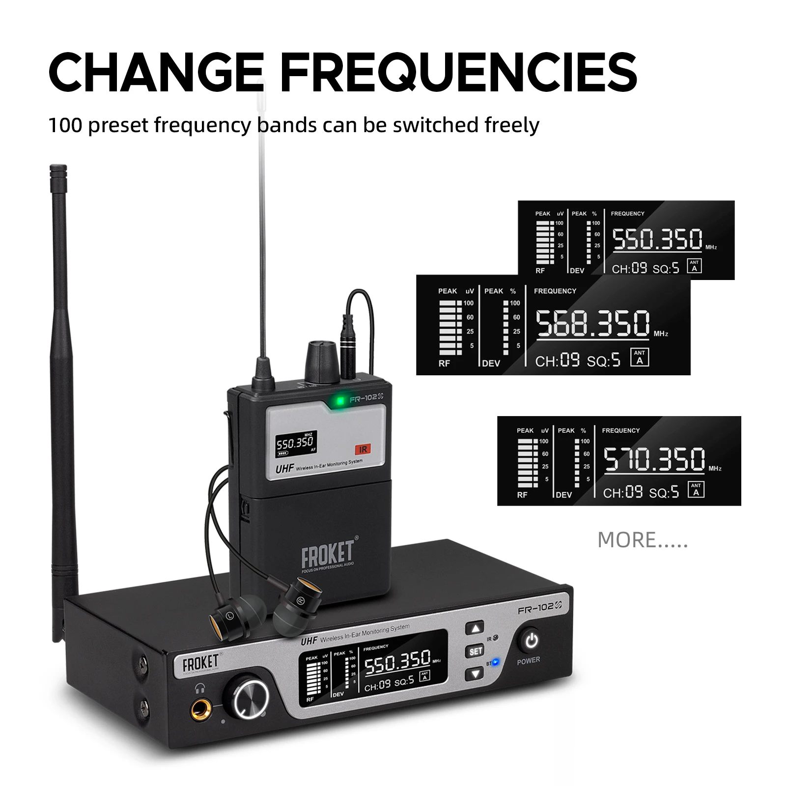 Debra FR-102 UHF In-Ear Wireless Monitoring System Stage Performance With Multiple Transmitter For Recording,Band,Drummer,Church