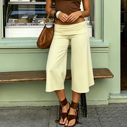 Women's Soft Flowy Wide - Leg Capri Pants - S (YELLOW)