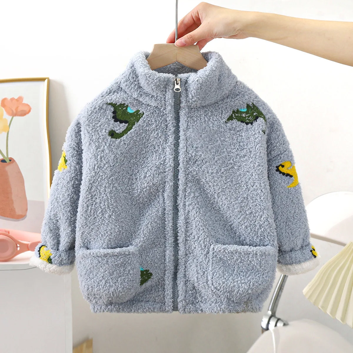 

Children's Plush Jacket Boys Girls Autumn Winter Coat Baby Coral Plush Coat Casual Outfit Cartoon Outdoor Clothing