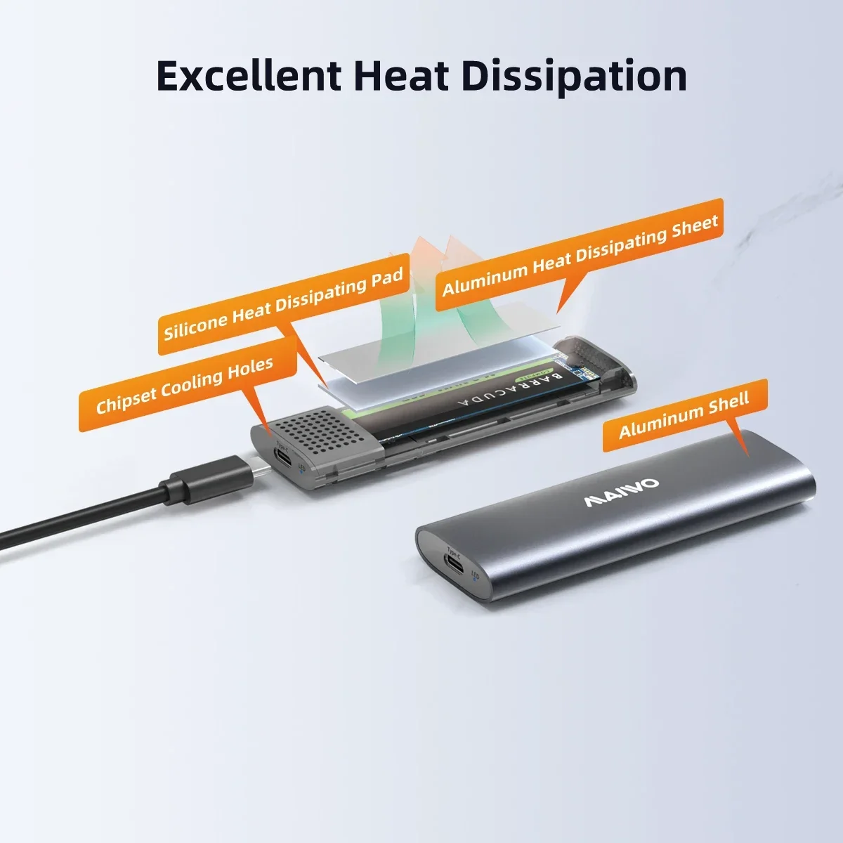 Nvme Gabinete Ssd Ngff Usb 3.1 tipo c Case Externo Tampa do Disco Rígido Caixa de Armazenamento Hdd com Dissipador de Calor de Metal Maiwo-m.2 - Imagem 4