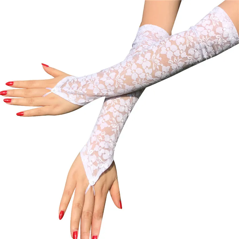 Lace Applications Beaded Bridal Gloves Ivory/White/Black/Red Long Elbow Length Fingerless Wedding Gloves Bride Accessories lace gloves,wedding dress gloves,wedding sleeve accessories