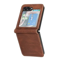 Leather Wallet Flip Magnetic Phone Case with Card Holder and Stand - Galaxy Z Flip 4 5G (Brown)