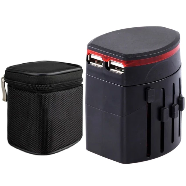 Adaptador de viaje universal, adaptador de viaje mundial con puertos USB de  5 V 2.1 A, adaptador de enchufe internacional, adaptador de enchufe de CA