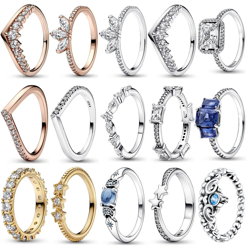 Pandora Anello Da Donna In Argento Sterling 925 Barre Rettangolari Originali Desiderio Senza Tempo Herbarium Cluster Tiara Crown Star Ring Gift