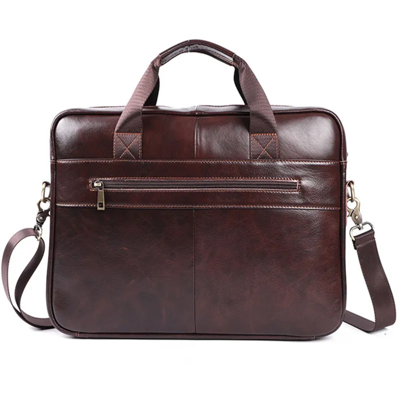 Vintage Genuine Leather Men's Briefcase Business Handbag Office Male Shoulder Messenger Bag Cowhide 15.6