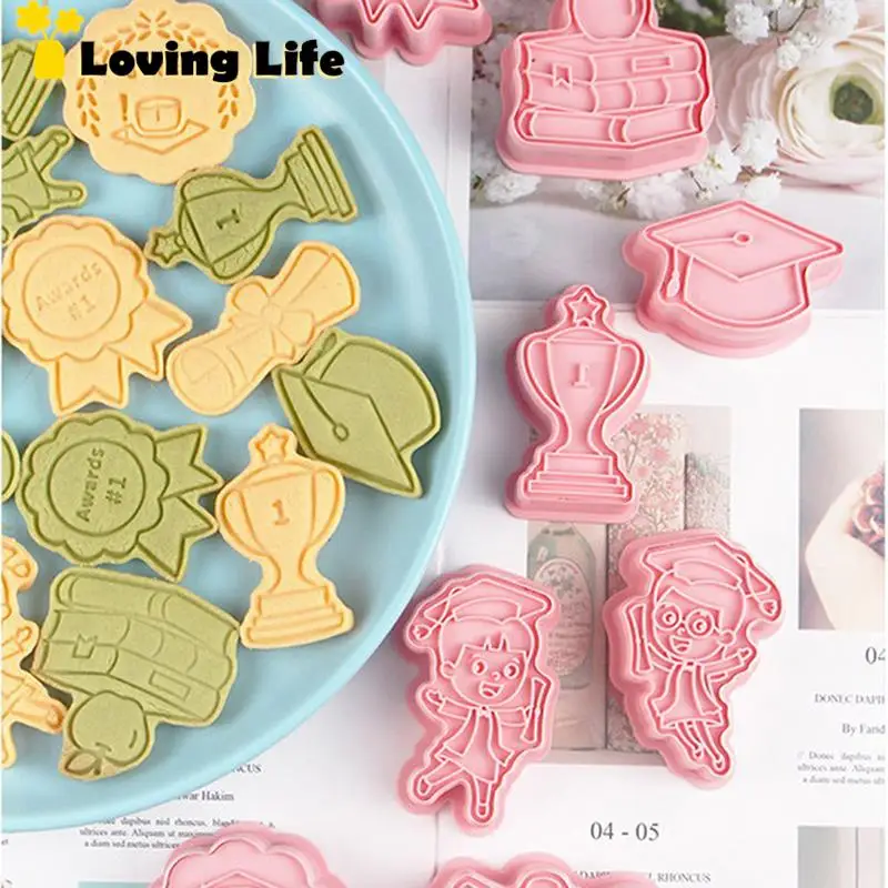8Pcs/set Congrats Graduation Cookie Cutter Biscuit Mold 3D Press Plastic Cookie Mold Fondant Baking Supplies Decoration cookie cutter baking mold cookie mould fondant cutter