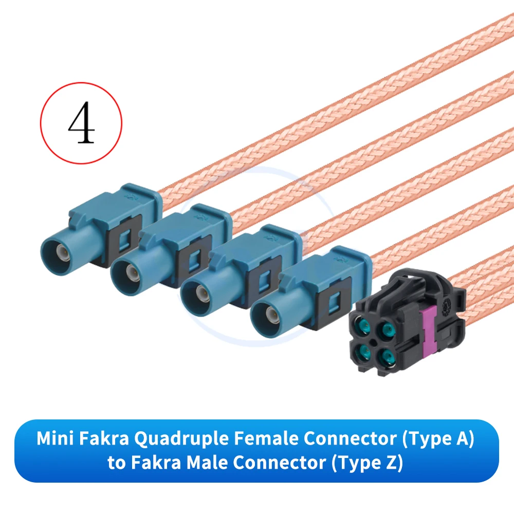 (1 Stück) Tyco Mini FAKRA 4-in-1 Typ A Schwarz auf SMA / FAKRA RG316D Braun Versilbertes Kabel FAKRA auf SMA Kabel – Detail 6