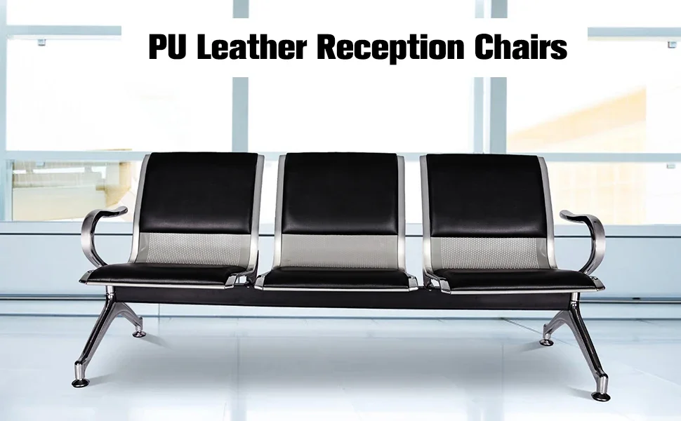 Description Picture 2 of itemReception Bench, PU Leather, Guest Reception Waiting Room Bench Suitable for Airport, Bank, Hospital, Waiting Sitting Chair