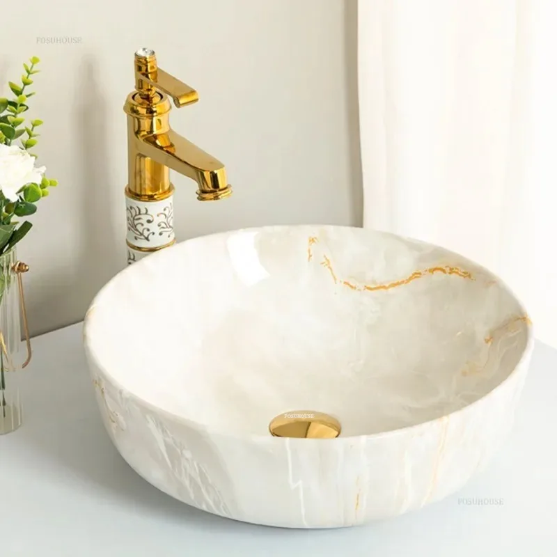 Ceramic Bathroom Sink Basin Household Art Wash Basin Balcony Vessel Gold Sinks Toilet Sink Small Shampoo Basins N 5