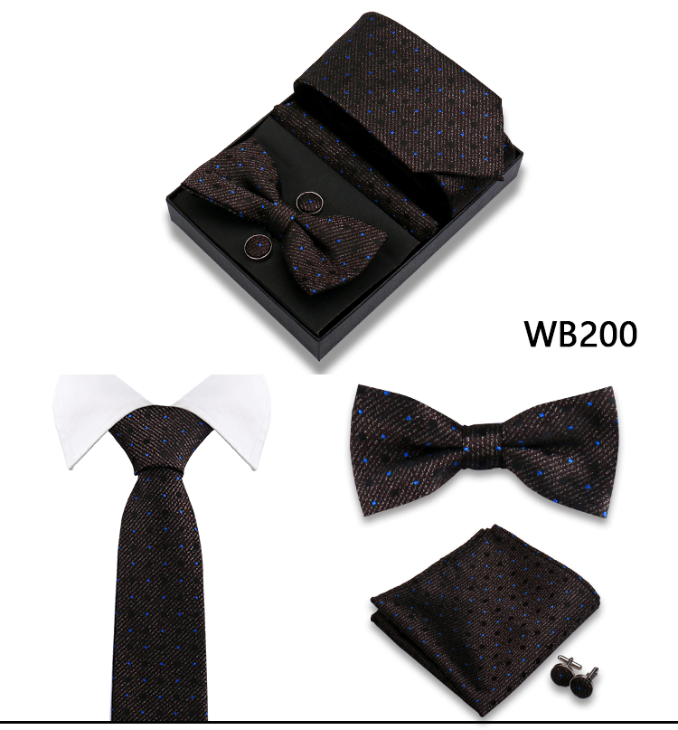 Herren-Krawatte in Geschenkbox, Fliege und Einstecktuch, Manschettenknöpfe-Set für Männer, Hochzeit, Business, formeller Anzug, individuelle Krawatte, Gravata-Geschenkset – Detail 40