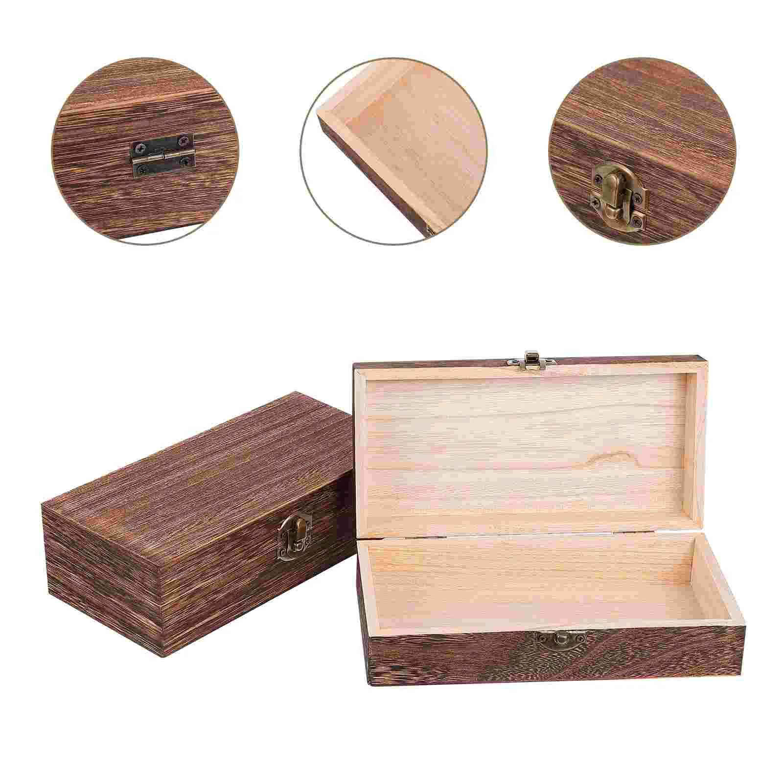 

1 Set 2Pcs Vintage Solid Wood Storage Boxes Practical Oblong Gift Packing Boxes