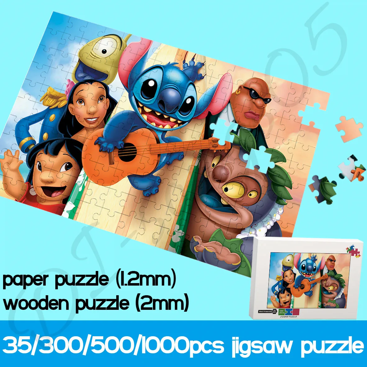 

Lilo & Stitch Puzzles for Kids 35/300/500/1000 Piece Wooden Jigsaw Puzzles Disney Classic Animated Movie Poster Decompress Toys