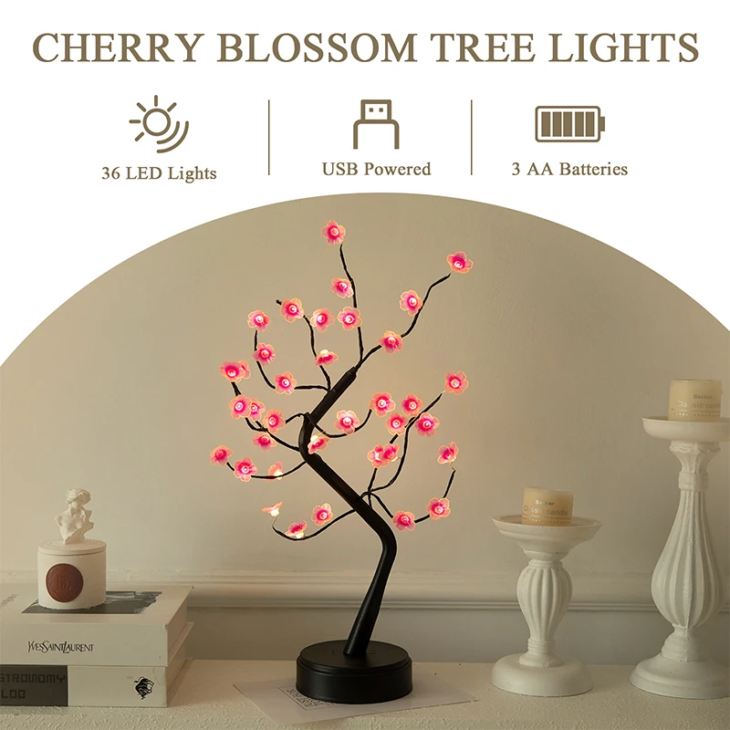 36 LED cherry blossom tree light suitable for indoor and outdoor adapter plug/battery powered desk lamp (warm white) 5