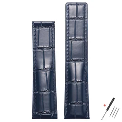 Elegant Leather Watch Band - Premium Bamboo Cowhide Strap - 22mm (Blue)