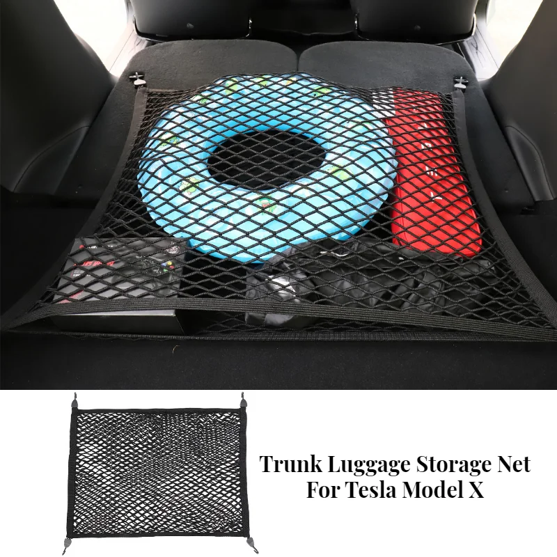 Trunk Luggage Storage Net For Tesla Model X Car Accessories Bag Hook Double Layer Traveling Baggage Outdoors Camping Fixed Net lsrtw2017 nylon wire car trunk net bag storage luggage for hyundai tucson 2015 2016 2017 2018 2019 2020 interior accessories