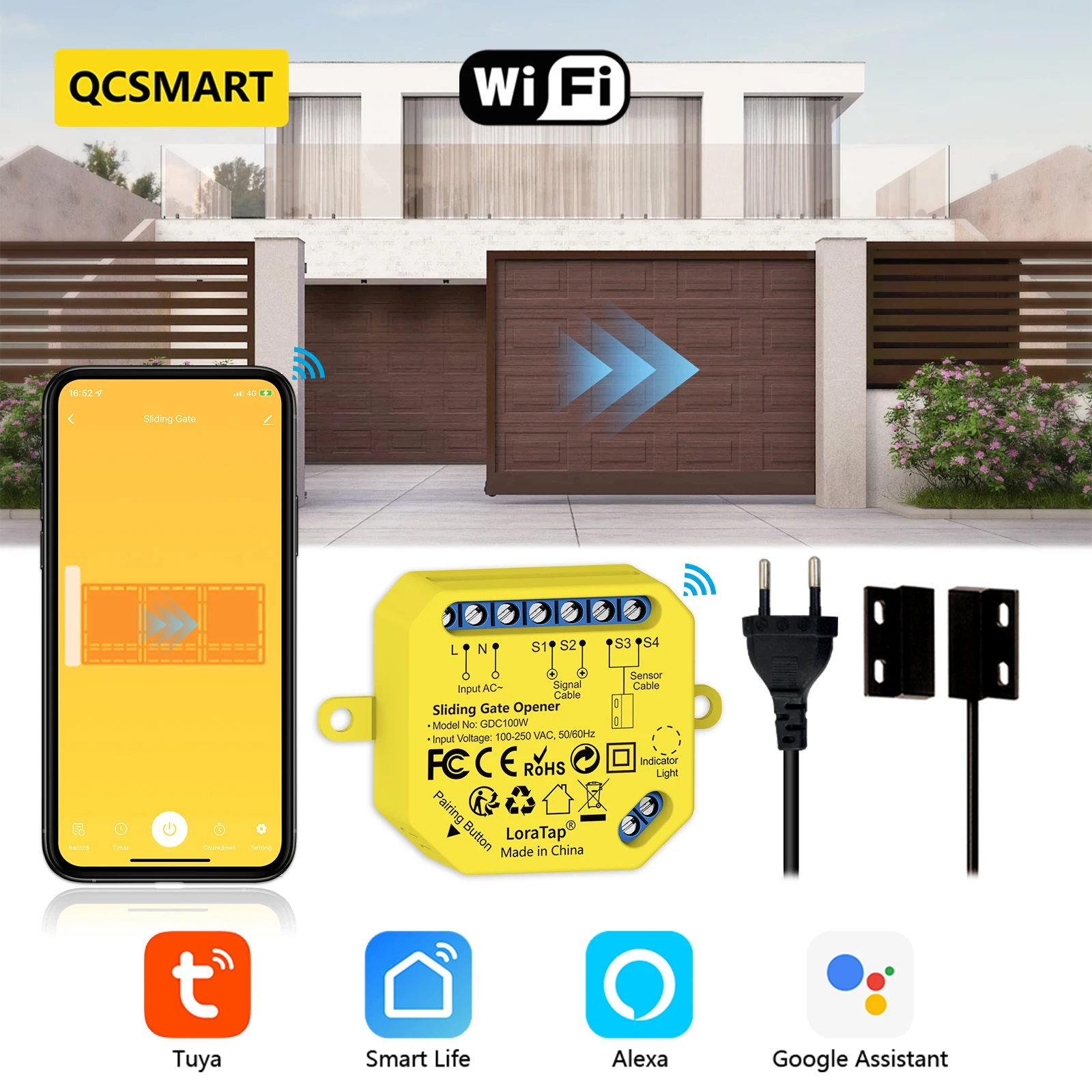 QCSMART WiFi Tuya ouvre-porte coulissante contrôleur capteur filaire vie intelligente App télécommande travail sorcière Alexa Google Assistant