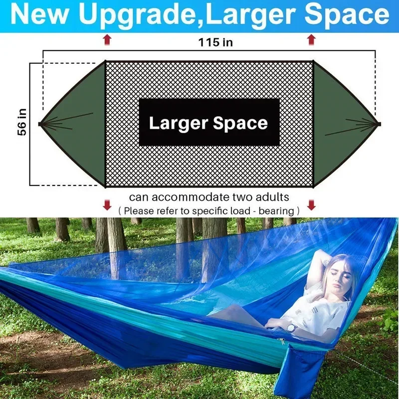 Camping Hammock Outdoor Hammock Swing Hammock Swing Chair Double Camping Hammock with Mosquito Net Portable Parachute 6 Ring Strap Travel Swing Chair