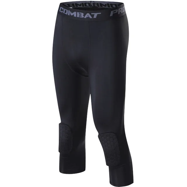 Men's Sports 3/4 Cropped Pants Padded Running Leggings Mens Joggers Elastic Compressions Sweatpant Football Basketball Trousers 5