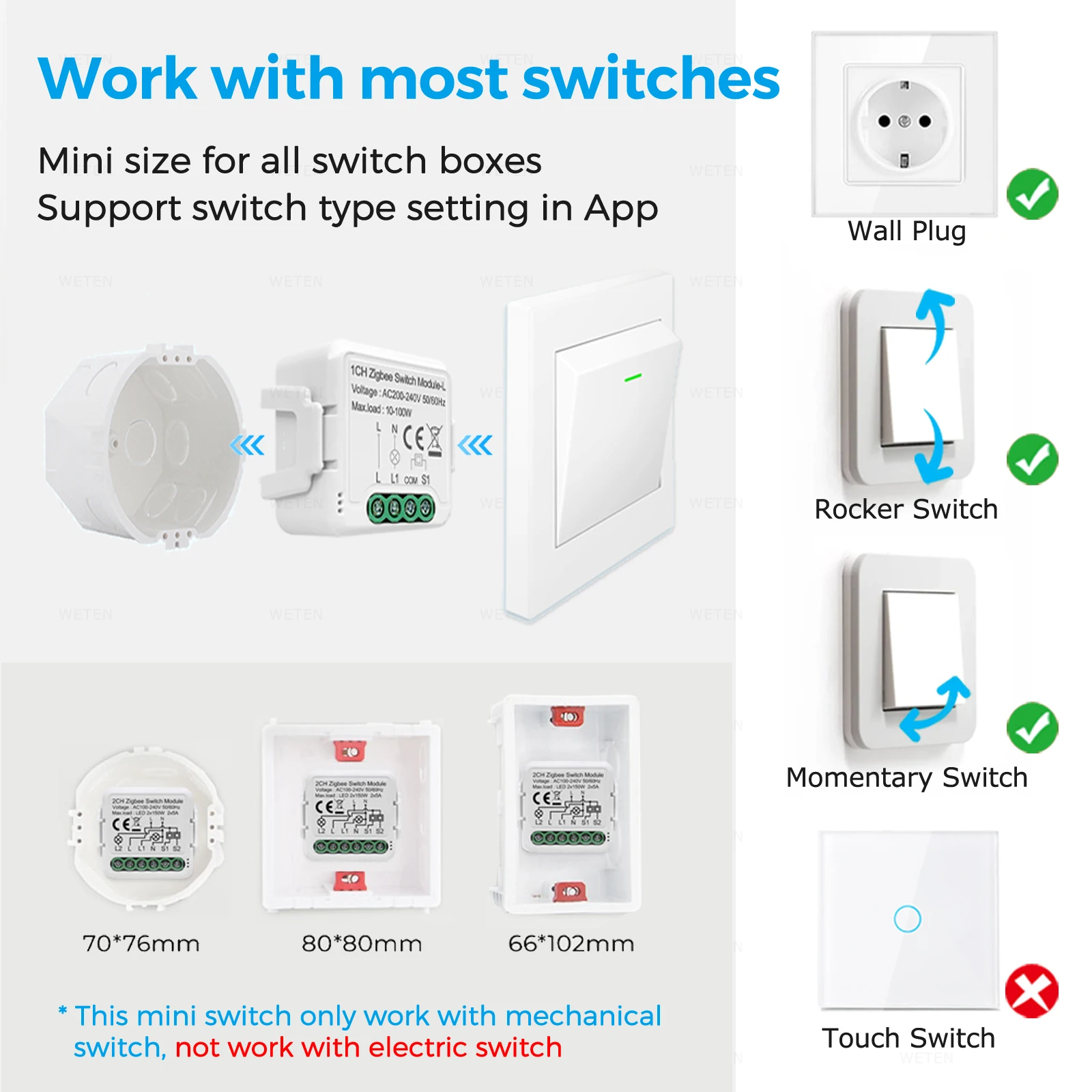 Tuya Zigbee 3.0 Módulo Mini Interruptor de Luz Inteligente Não Neutro Gang Gang Gang Assistente de Apoio Doméstico Via Zigbee2mqtt Alexa Google Home - Image 3