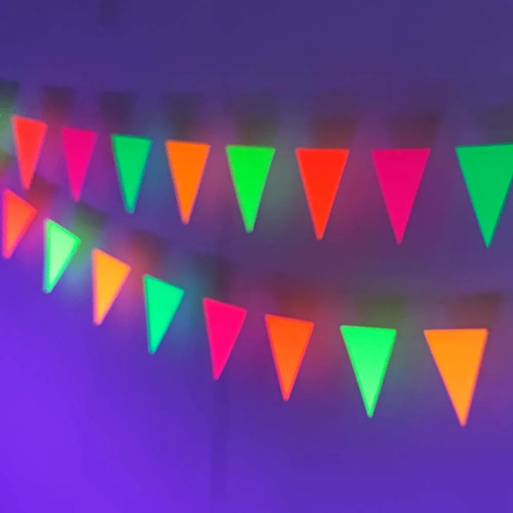 4.4meter Neon Paper Birthday Pennant Banner Hanging Decors for Birthday Glow Party Wedding Decorations Black Light Reactive UV