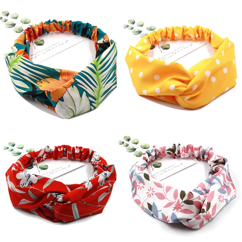 

Women Bohe Hair Bands Print Elastic Headbands Vintage Cross Turban Wrap Bandage Bandanas Plaid Knot HairBands Hair Accessories