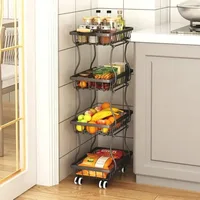 4 Tier Stackable Metal Vegetable Storage Rack with Wheels Rotating Corner Kitchen Organizer Basket for Potato Onion Banana Frui 6