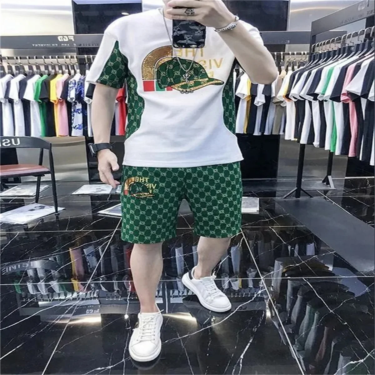 Summer Popular Men's T-Shirt+Shorts Suit Women Sports Suit Brand Printing Casual Fashion Quick Drying Short-sleeved T-shirt Set hub style summer new men s short sleeved quick drying sports top 3d printing fashion casual sun polo shirt s 3xl