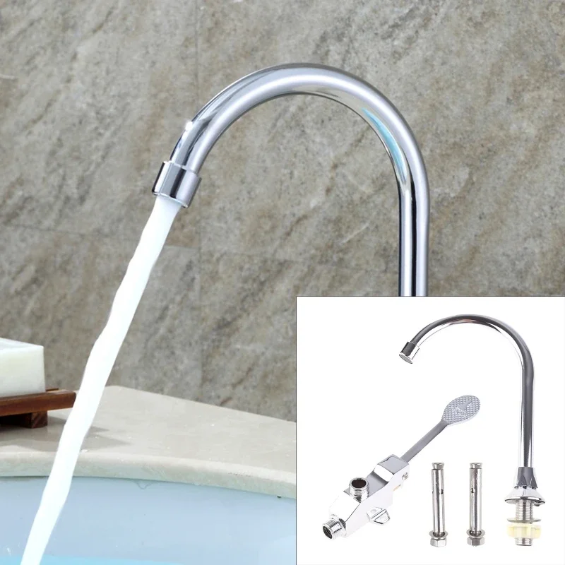 

Kitchen Sink Cold Water Faucet High Basin Faucet Foot Pedal Control Water Tap for Kitchen Bathroom Laundry RV Bar