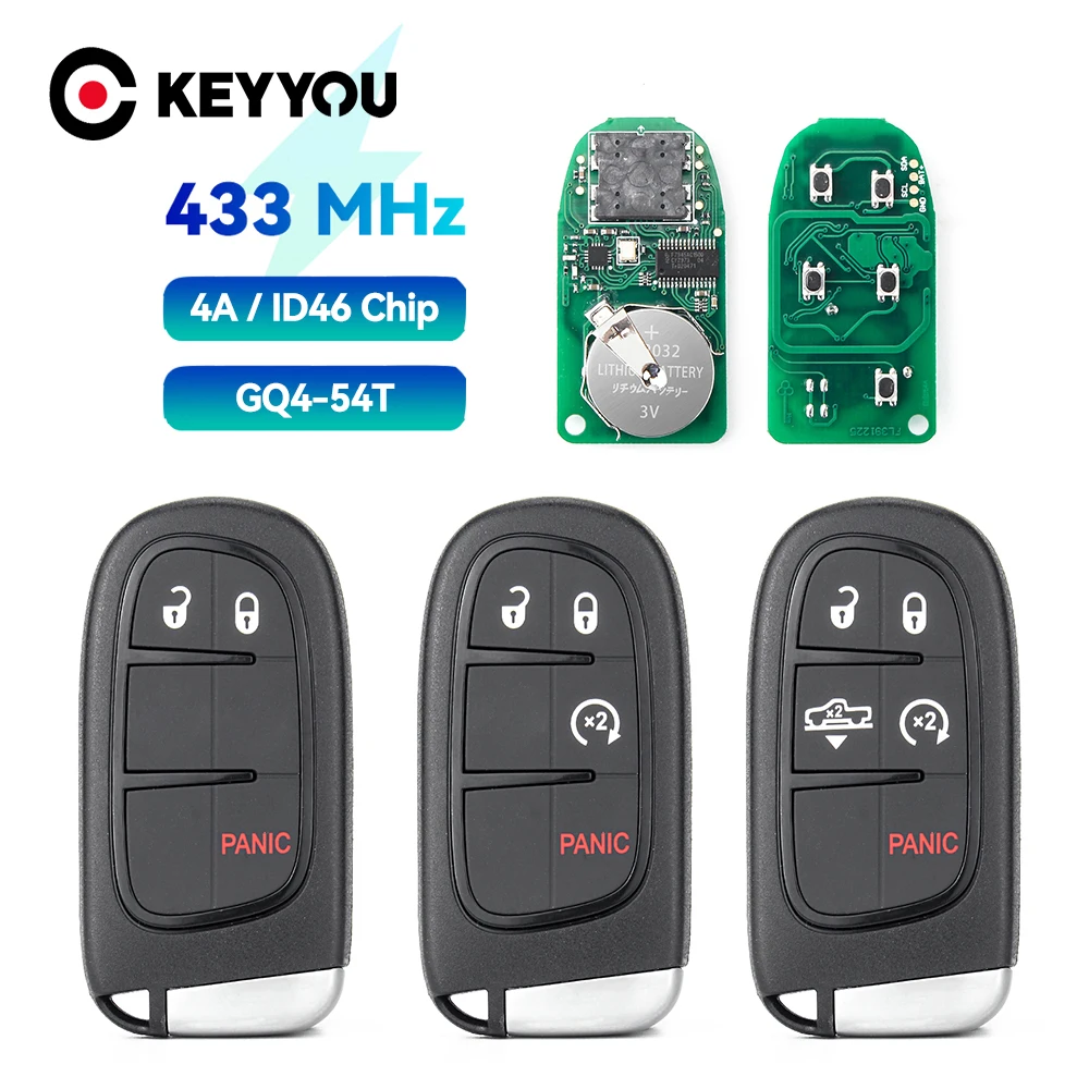 

KEYYOU Remote Key GQ4-54T For Jeep Cherokee 2014 Dodge Ram 1500 2500 3500 2013-2017 Car Key 4A / ID46 Chip 433Mhz 3/4/5 Buttons