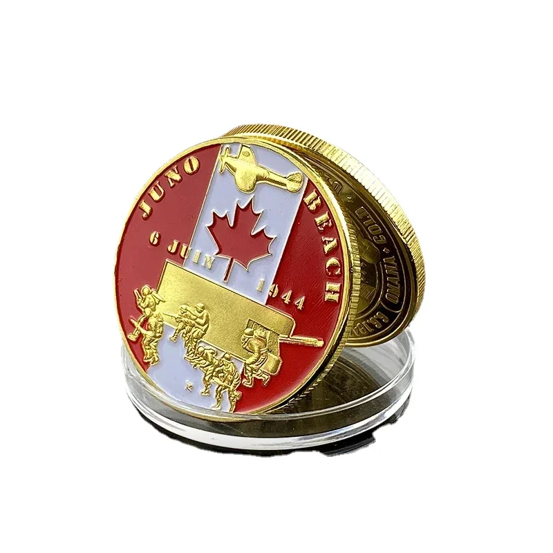 

Normandie War JUNO Beach Commemorative Coin Pure Gold Plated Military Medal Coin 40*3mm France Coin For 2021 Gift