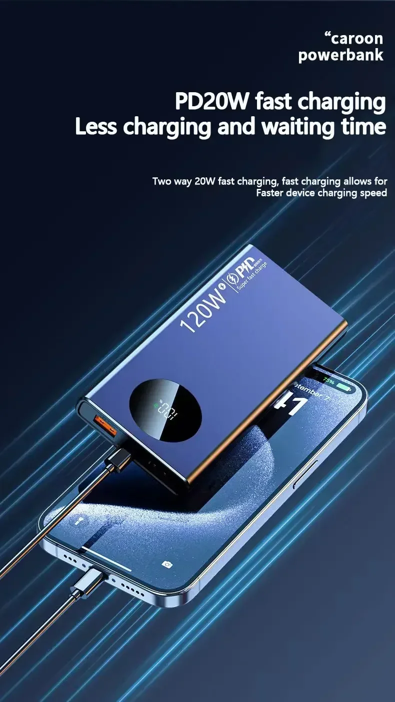 120w New Super Fast Charging 50000mah Power Bank Ultralarge Capacity For Mobile Power External Battery For Iphone Xiaomi Huawei