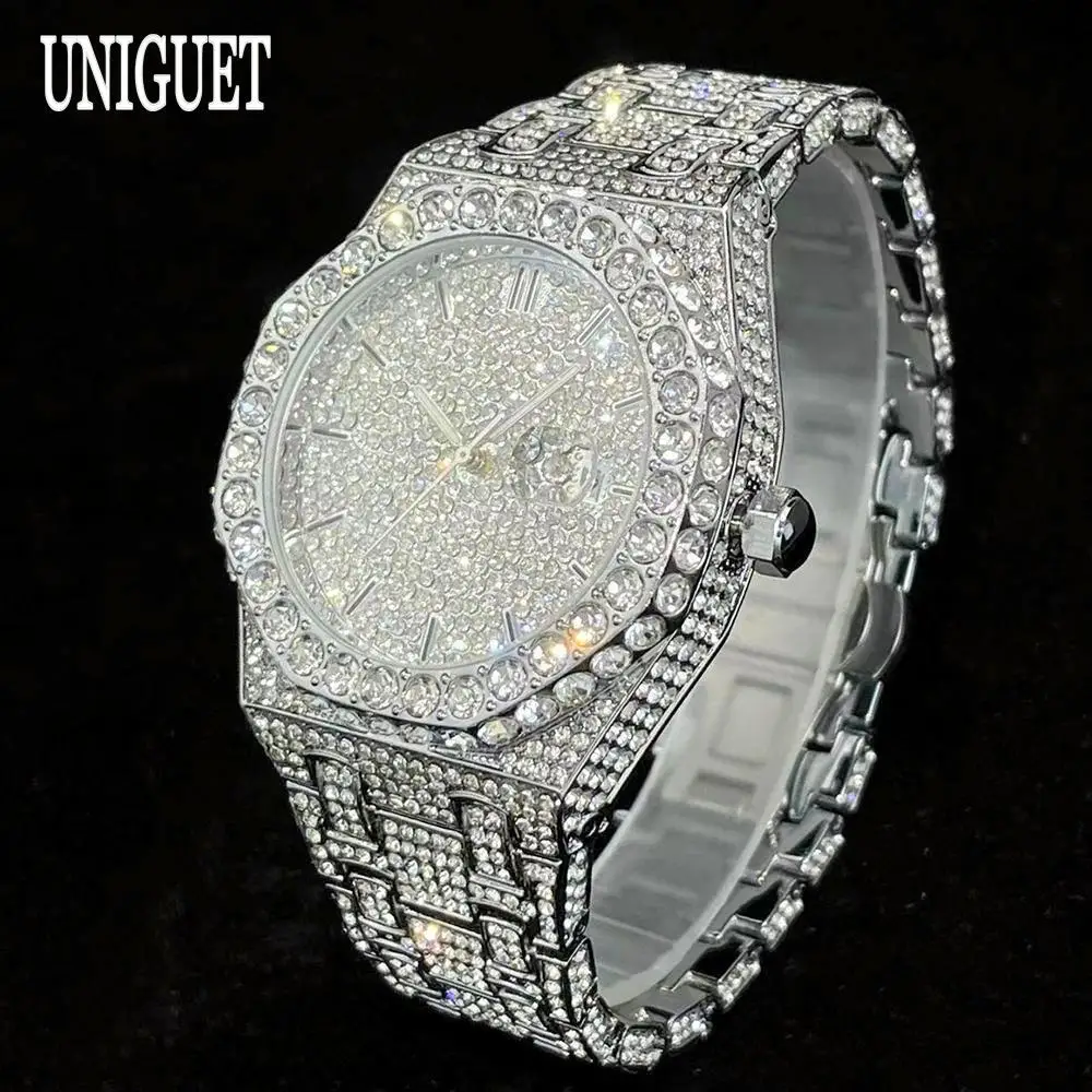uniguet fashion iced out watch mens luxury waterproof quartz watch for man hip hop high quality big diamond wristwatch hot sale UNIGUET Fashion Iced Out Watch Mens Luxury Waterproof Quartz Watch For Man Hip Hop High Quality Big Diamond Wristwatch Hot Sale 4