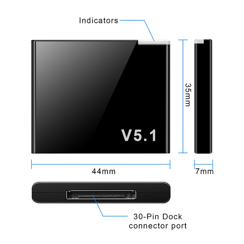 Bluetooth 5.1 audio receiver A2DP 3.6cm I-WAVE IPod 30 Pin USB dongle music wireless adapter for car PC TV headphones