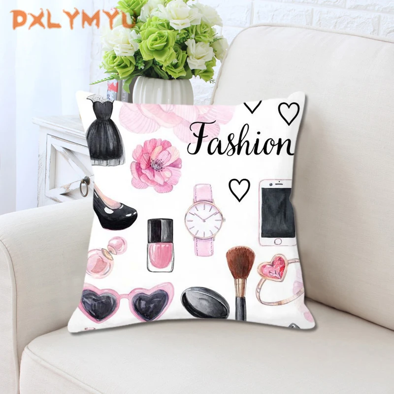 Cosmetic Patterns Velvet Cushions Case Makeup Print Decorative Pillowcase Living Room Sofa Throw Pillow No Inner Core 