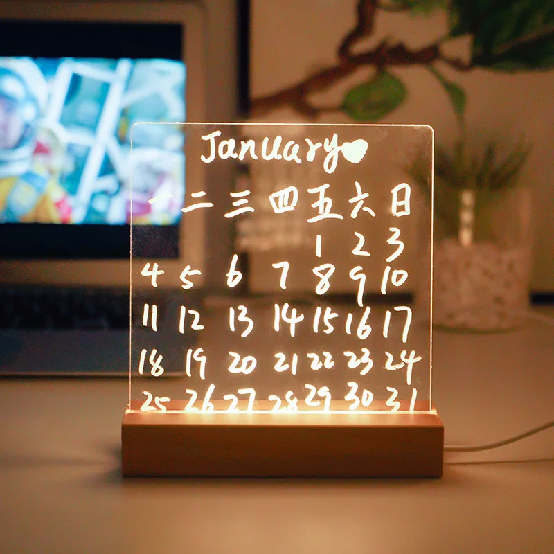 Acrylic Transparent Note Board LED Light-Emitting Message Board Erasable Home Memo Reminder Board USB Decorative Night Lamp